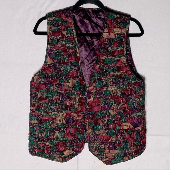 Vintage Handmade Woven Festive Print Vest with Purple Satin Back L - Picture 11 of 11
